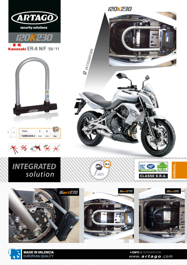 kawasaki er6n-f antirrobo U lock antivol artago 120k230